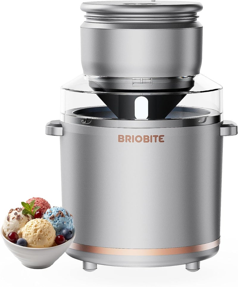 BRIOBITE 1.1 Quart Ice Cream Maker – Electric Ice Cream Machine for Gelato, Milkshakes & Sorbet,Perfect for 2-3 Servings, Easy to Use & Clean,Silver - Image 1